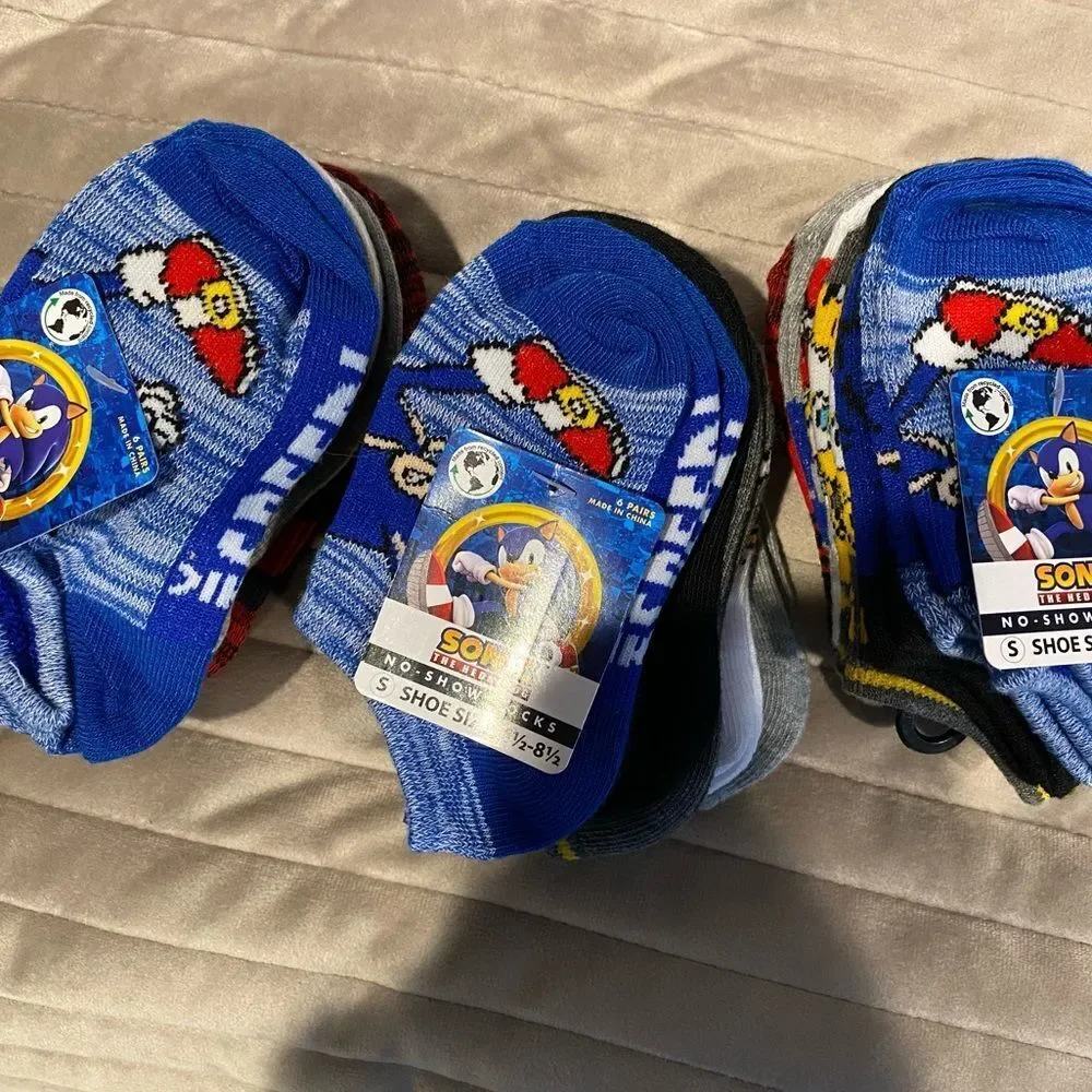 Sonic the Hedgehog Boys No Show Socks 18 Pairs Shoe Size 4 1/2 - 8 1/2